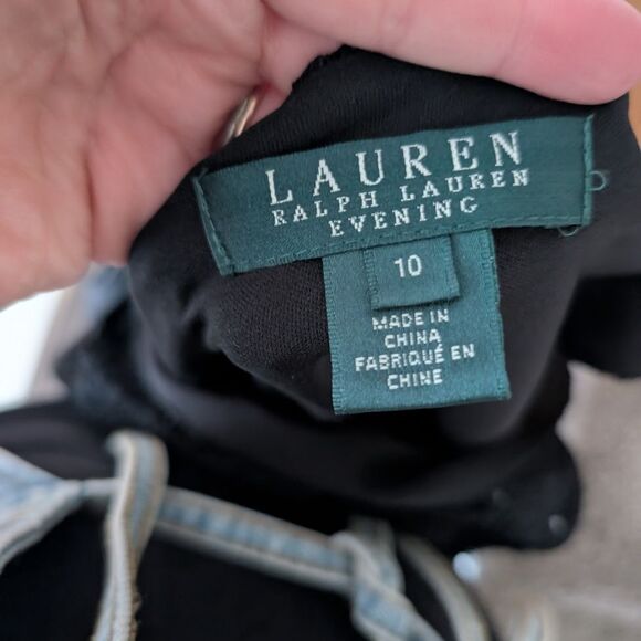 Lauren Ralph Lauren Evening Black Lace Surplice Formal Maxi Dress Size 10 - Picture 3 of 7